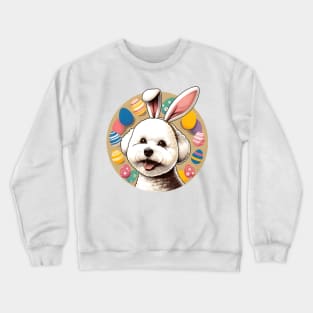 Bichon Frise in Bunny Ears Enjoying Easter Festivities Crewneck Sweatshirt